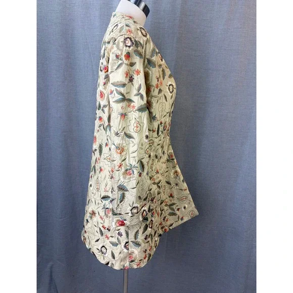 Embroidered Kimono Jacket Beige Floral Open Front Belted Women's M Bohemian - Picture 6 of 13